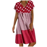 GDFUN modne žene labave plairane valne tačke patchwork V-izrez kratkih rukava haljina ljetna haljina