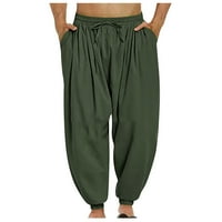 Muškarci Hippie harem hlače Baggy Pamuk posteljina boho joga casual dvostruko konotch hlače elastična plaža za struku Boho joga pantalone za prodaju vojska zelena xxl