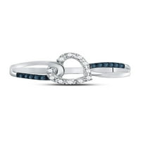 10kt bijelo zlato Ženo okruglo plava boja Poboljšani dijamant snimljeni srčani prsten CTTW