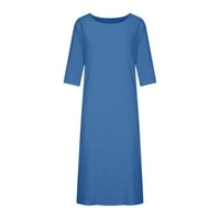 Charella Ženski okrugli vrat Labavi kratki rukav dugačak haljina Čvrsta srednje telesna haljina plava, xxxxl