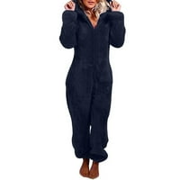 Slaba ušteda Fleece pidžama za žene Zimska topla zacrtati ne-noge Onesie Loungeawear Pajama mornarice