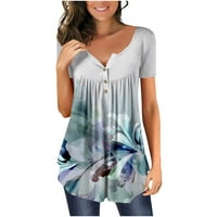 Zpanxa Bluze za žene modni V-izrez cvjetni tiskani tunički tasteri majica s kratkim rukavima Žene Ljetne