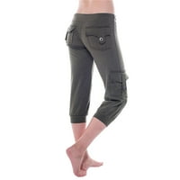 Ravna tanka noga elastična visoka struka Žene Solidne boje Ljetne hlače Obrezane tajice Yoga hlače pantalone zelene m