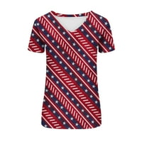 Yyeselk 4. jula Ženski bluze Ležerne prilike V-izrez kratkih rukava Košulje Trendy American Flag Print