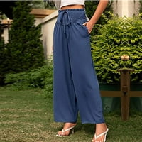 Huachen ženske solidne boje široke pantalone duge hlače casual pantalone visoke struke hlače sa hlačama