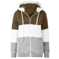 pyju zimski duksevi kaputi za žene, zip up brušene ručke jakne u boji blok prevelika fluffy sherpa kaput