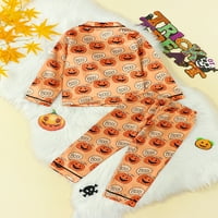 Sunitor Halloween Kid Girls Boys Pidžami Postavite bundevu Print Dugme s dugim rukavima Dolje Duge Hlače