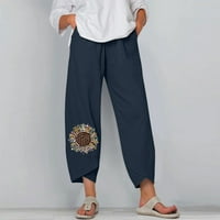 Teretne pantalone za žene na čišćenju Ženske ljetne casual labave pamučne i posteljine vezene hlače