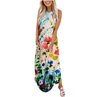 Sundress za žene Maxi Tank haljine cvjetno tiskane ljetna casual na plaži za odmor bez rukava, haljina