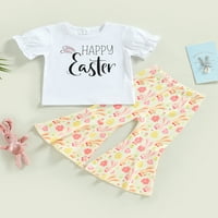 Calsunbaby Easter Toddler Kids Girls Outfits Majica kratkih rukava Rabbitni jaja Ispisuje pantalone