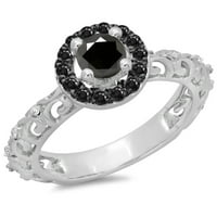 0. Carat 18k bijelo zlato okruglo Crno-bijelo Diamond Dame Bridal Vintage Halo Style Angažovanje prstena