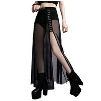 Gotičke suknje za žene Seksi modni mrežica patchwork teen djevojke casual crna Split visoka struka dugačka