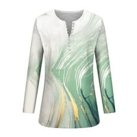 Ženske bluze Ležerne bagere za odštampućeg mramora Sakrij trbuh dugih rukava labavi Flowy Trendy Henley Thirt Fall majice bijeli XL
