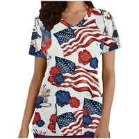 Lilgiuy Havajske majice za žene modni casual puni okrugli bluza s okruglim vratom kratki džepovi s rukavima