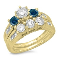 2. Carat 10K žuto zlato okruglo rezanje plave i bijelog dijamanta ženskog prstena za kamenu za brisanje sa odgovarajućim opsegom