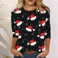 Mrigtriles Ženska moda casual tri četvrtina rukavica Božićni print okrugli vrat TOW BLOUSE