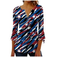 Ženske bluze Henley ispisane bluze modne ženske plus majice rukav ljetni vrhovi plavi l