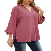 Rejlun dame vrhovi majice rever remene dolje bluza vrećicu TUNIC košulja Elegantna ured Purple Crvena