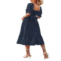 TrkomPare Ženski ljetni smock Maxi haljina Square Square Square Dress Boho Midi haljina Swiss Dot Rucle