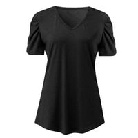 Ženski vrhovi ženske vrhove Poslovni casual bluzes Puff kratkih rukava V izrez Slijedene tuničke majice