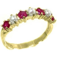 10k žuti zlatni kultivirani biser i rubin Womans Vječni prsten - veličina 6.25