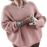 Colisha Dame Jumper vrhovi dugih rukava džemper za vrat Pleteni džemperi Ugodne šik pulover u boji ružičaste