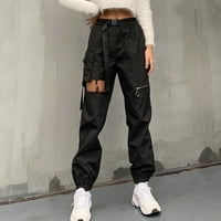 Hlače za žene High Hollow Punk Buckle Casual radne odjeće patentni pojas pojas tanke ravne hlače