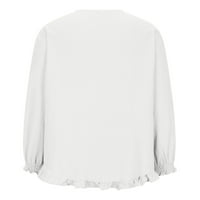 Žene Ležerne majice - Pulover bluza V izrez udobne slobodno vrijeme, čvrsti dugi rukav bijeli