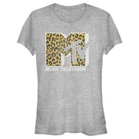 Junior's MTV Cheetah Print Logo Grafički tee Atletic Heather Veliki