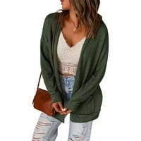 Diskont Cardigan za žene Otvorite čvrste kardigan džepove dugih rukava lagani džemper kaput, zeleno