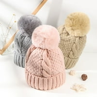 Kripyery pleteni šešir pompom ručno rađen zadebljano plišano obloge pune boje drži toplu vunenu pređu