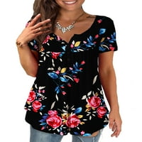 Žene plus veličine Tunic vrhovi kratkih rukava Ležerne prilike cvjetne Henley majice M-4XL