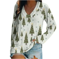 Ženska V-izrez Casual Božićni print Raglan majica s dugim rukavima Top Hot8SL4488891