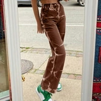 Ženske traperice Ženski viši struk labav džepni zatvarač s ravnim hlačama Tie-boja hlače traperice za