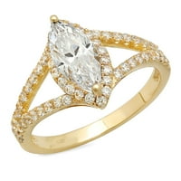 1. CT Marquise Clear Clear Simulirani dijamant 14K žuti zlatni godišnjički angažman halo prstena veličine