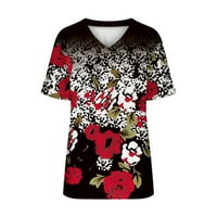 Ljetne košulje za žene kratki rukav labavi fit bluze V-izrez Dressy Casual majice Classic cvjetni print tops crveni XXL povrat