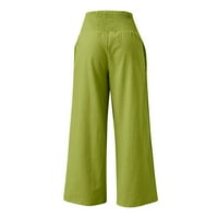 Ležerne pantalone za žene visoke struk široke noge Palazzo Lounge Hlače za žene Smajeni elastični struk labav Comfy casual pidžama pantalone džepove pamučna posteljina zelena