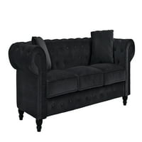 Classic Chesterfield Couch u baršunastoj ploči s gumbom za pomicanje kauča, crna