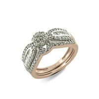 Halo nakitari 10k Rose Gold 0. Carat Round i Baguette Cut bijeli prirodni dijamantski angažman vjenčani mladenci za žene za žene Veličina prstena-7