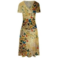 Ležerne ljetne haljine za žene udobna moda Vintage cvjetni ruched bodycon struk V izrez kratki rukav plus veličina midi haljine