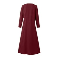 Zunfeo haljine za žene - CrewNeck Novi dolazak labav fit udobnost pamučne posteljine sa džepovima A-line