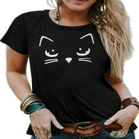 Capreze Women Ljetni vrhovi Cat Print Majica Majica kratkih rukava Bohemian Casual Tunic Bluse Crew