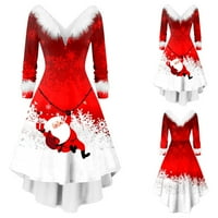 ManXivoo Crvena haljina ženska vruća božićna rukavica V ovratnik asimetrična haljina za haljine za žene