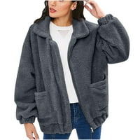 Pad jakne za ženu za ženske puštajuće plišane plišane pune boje labavi svestrani džepni kaput dugih