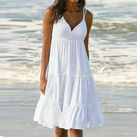 HONEELADYY V-izrez Halter Haljina ženska modna ljetna ljeta Solade Color V izrez bez rukava bez plaže