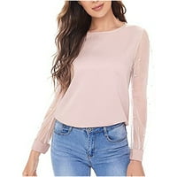 TKLpehg mrežaste majice za žene klasične čvrste boje labavi fit pulover vrhovi bluze s dugim rukavima