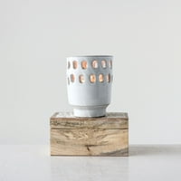 Creative Co-op svijetlo siva držač svijeće sa dekorativnim izrezima