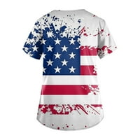 4. srpnja Košulje za žene Ljeto plus veličine američke zastave V izrez Kratki rukav sa džepovima medicinska