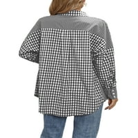 HAITE WOOGE majica s reverzom vrata od vrata sa džepom vrhovima Radni majice s dugim rukavima Crni XL