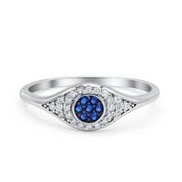 Halo Eye Evil Ring Blue Sapphire Pave Cubic cirkonijska prstenaste prstena Sterling Srebrna Veličina